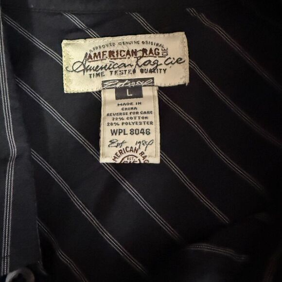 American Rag Cie Black and White Striped Button Down Shirt Size L - Picture 6 of 9